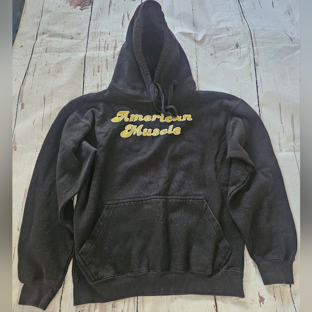 American Muscle Men's Black "smile everyday " Hooded Sweatshirt Hoodie Size Med